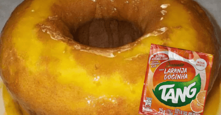 Bolo de Laranja com Suco Tang que lembra a infância em cada mordida